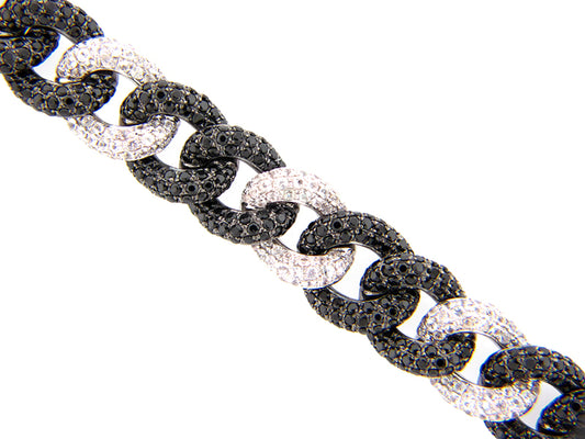 BLACK SPINEL & WHITE SAPPHIRE LINK  BRACELET, BLACK FINISH, SILVER (N/H)