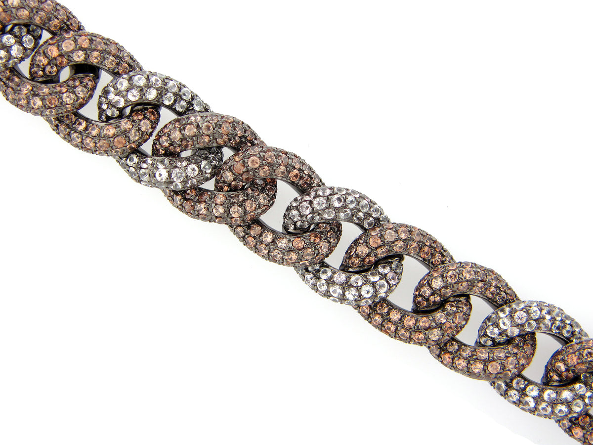 JACINTH & WHITE SAPPHIRE LINK BRACELET, BLACK FINISH