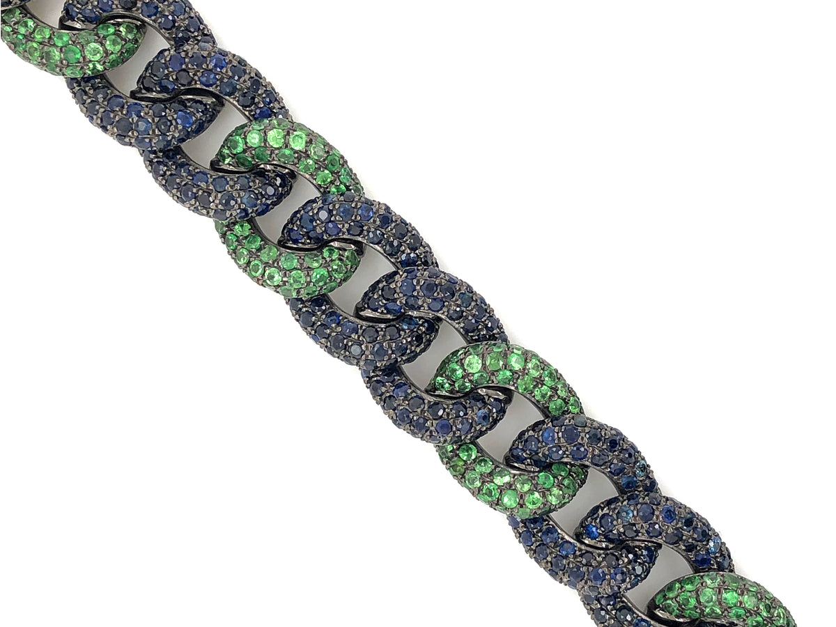 SAPPHIRE & TSAVORITE LINK BRACELET, BLACK FINISH, SILVER (H/N)
