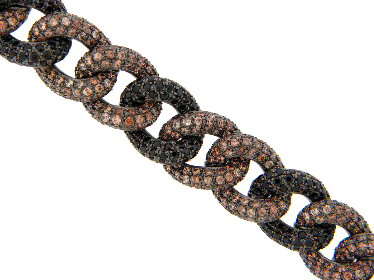 JACINTH & BLACK SPINEL BRACELET, BLACK FINISH, SILVER (N)