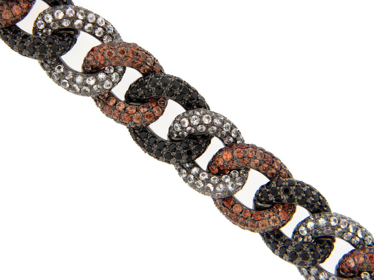 JACINTH, WHITE SAPPHIRE & BLACK SPINEL BRACELET,BLACK FINISH, SILVER (N/H)