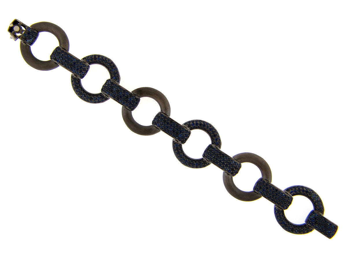 SAPPHIRE ROUND LINK BRACELET, BLACK FINISH, SILVER (H)