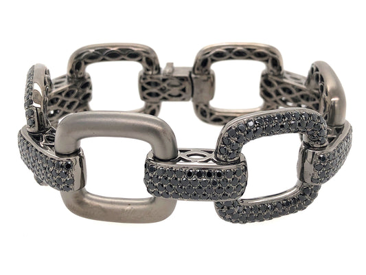 BLACK SPINEL CUSHION LINK BRACELET, BLACK FINISH