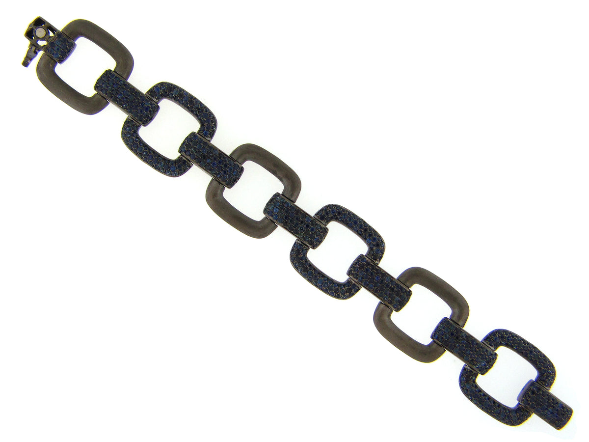 SAPPHIRE SQUARE LINK BRACELET, BLACK FINISH, SILVER (H)