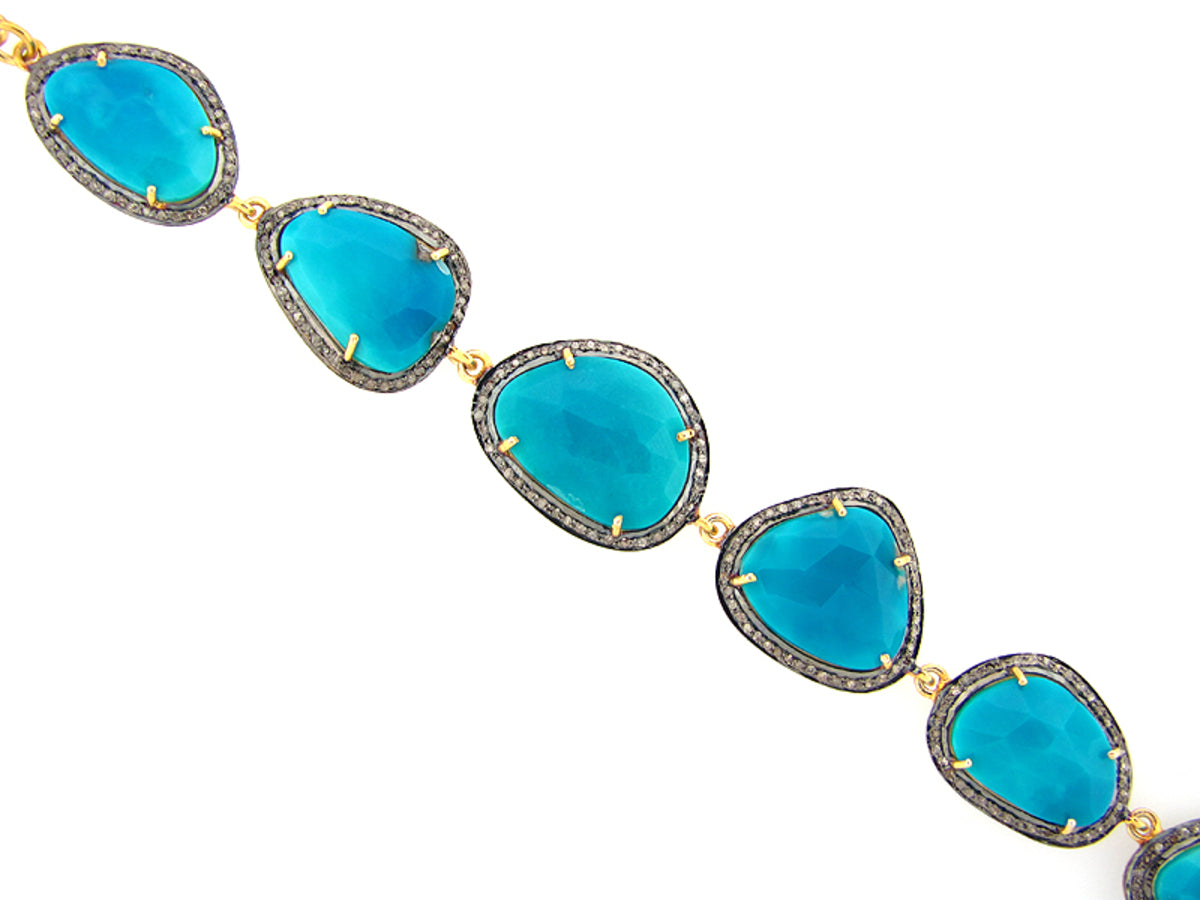 TURQUOISE & BROWN DIAMOND BRACELET,  SILVER (H)