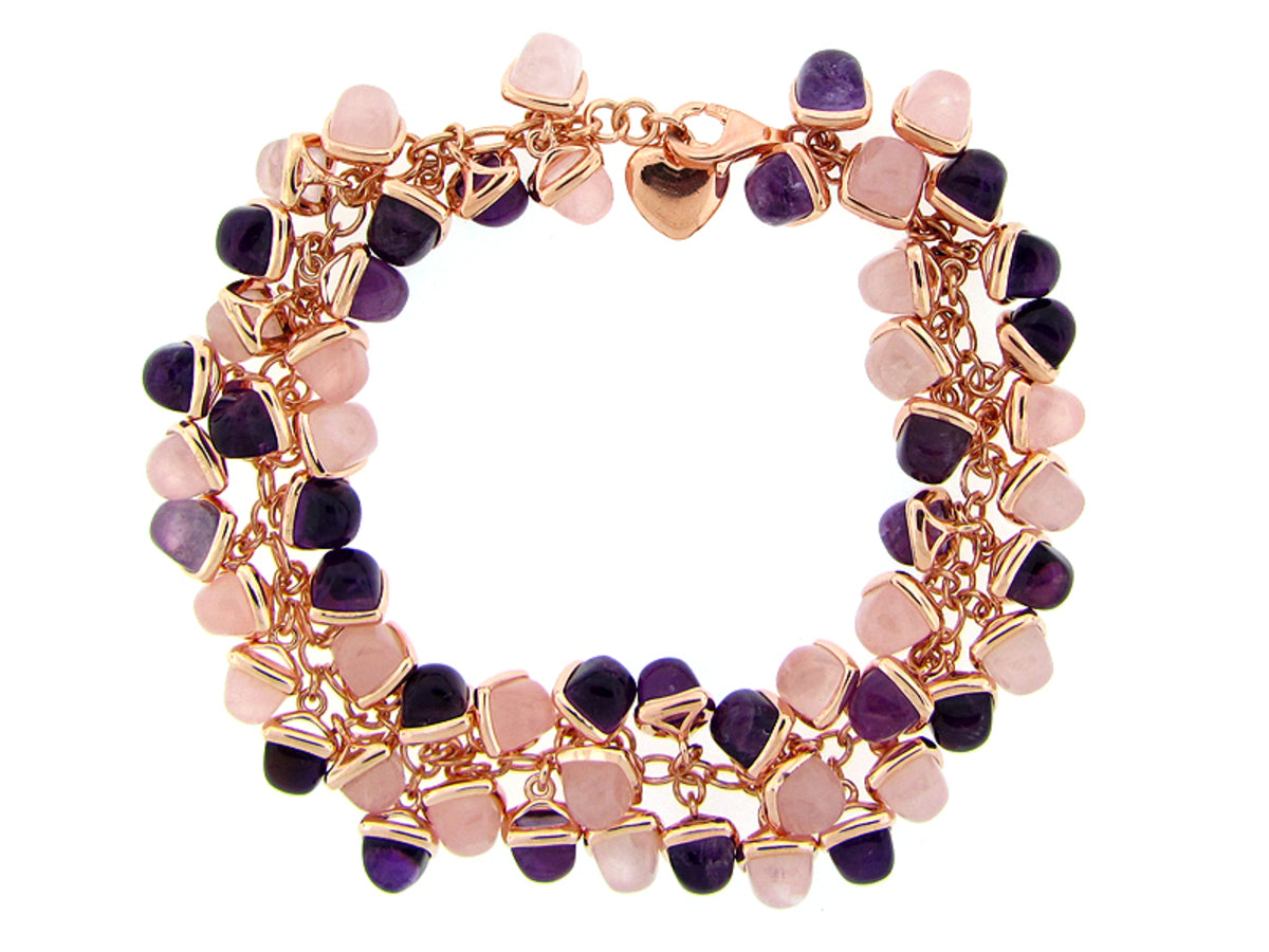 AMETHYST & ROSE QUARTZ BRACELET, ROSE FINISH, SILVER (H)