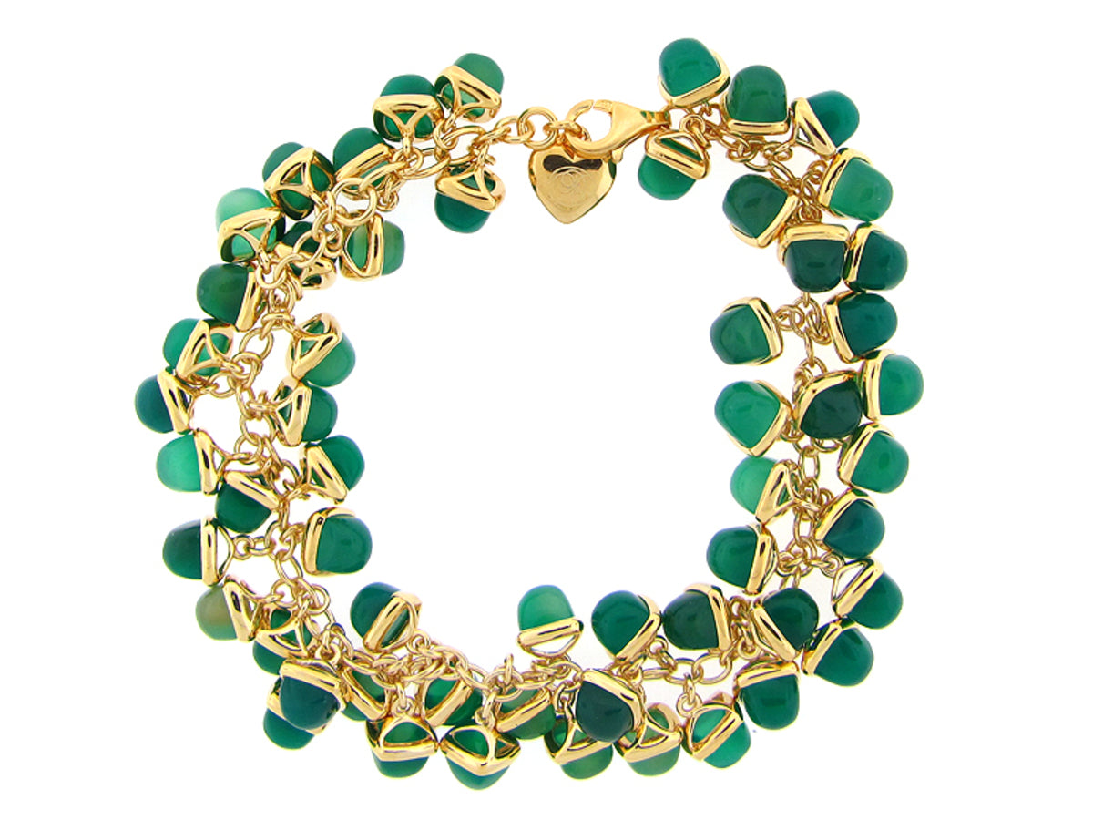 GREEN AGATE BRACELET, YELLOW FINISH, SILVER (D)