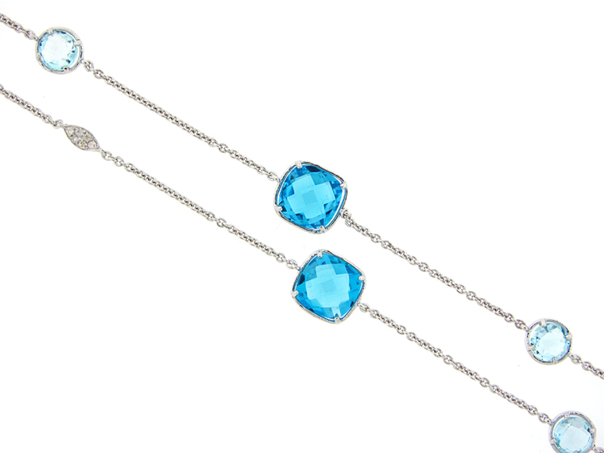 BLUE TOPAZ & WHITE SAPPHIRE CHAIN, 40", SILVER (R)
