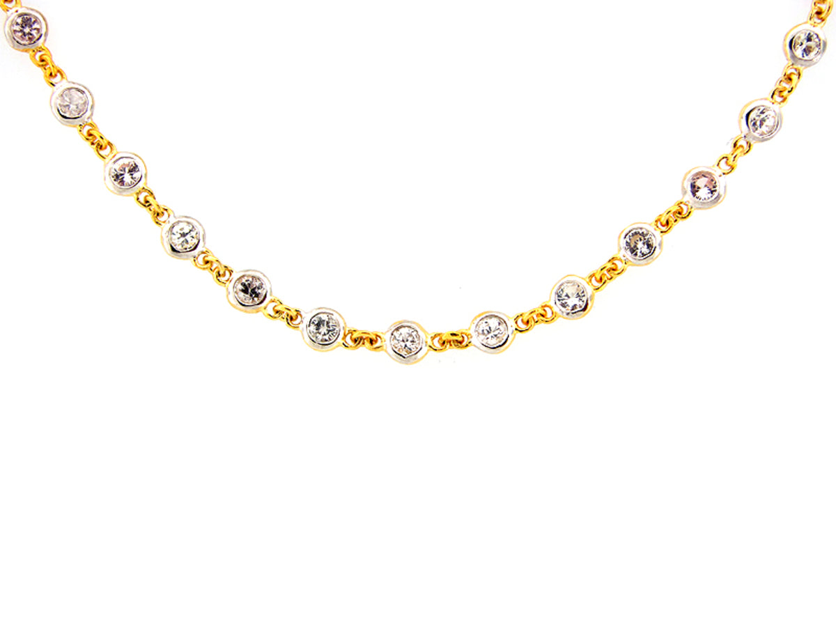 WHITE SAPPHIRE CHAIN, 18", SILVER, WHITE/YELLOW FINISH (H)