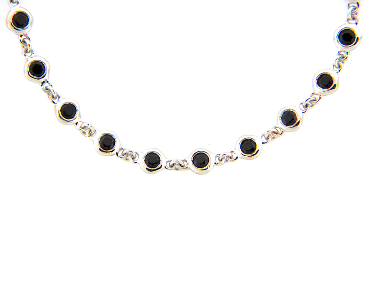 BLACK SPINEL CHAIN, 32", SILVER (N)