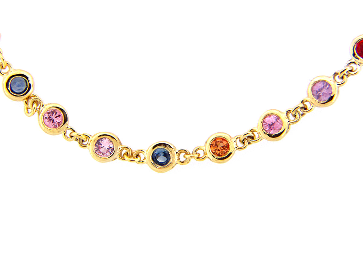 RAINBOW SAPPHIRE CHAIN, 32", SILVER-YELLOW GOLD PLATE (E/U)
