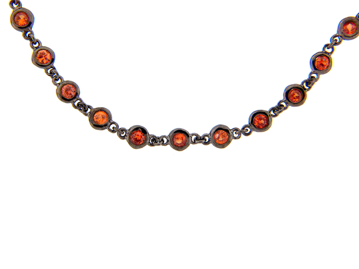 ORANGE SAPPHIRE CHAIN, BLACK FINISH, 32", SILVER (E/U)