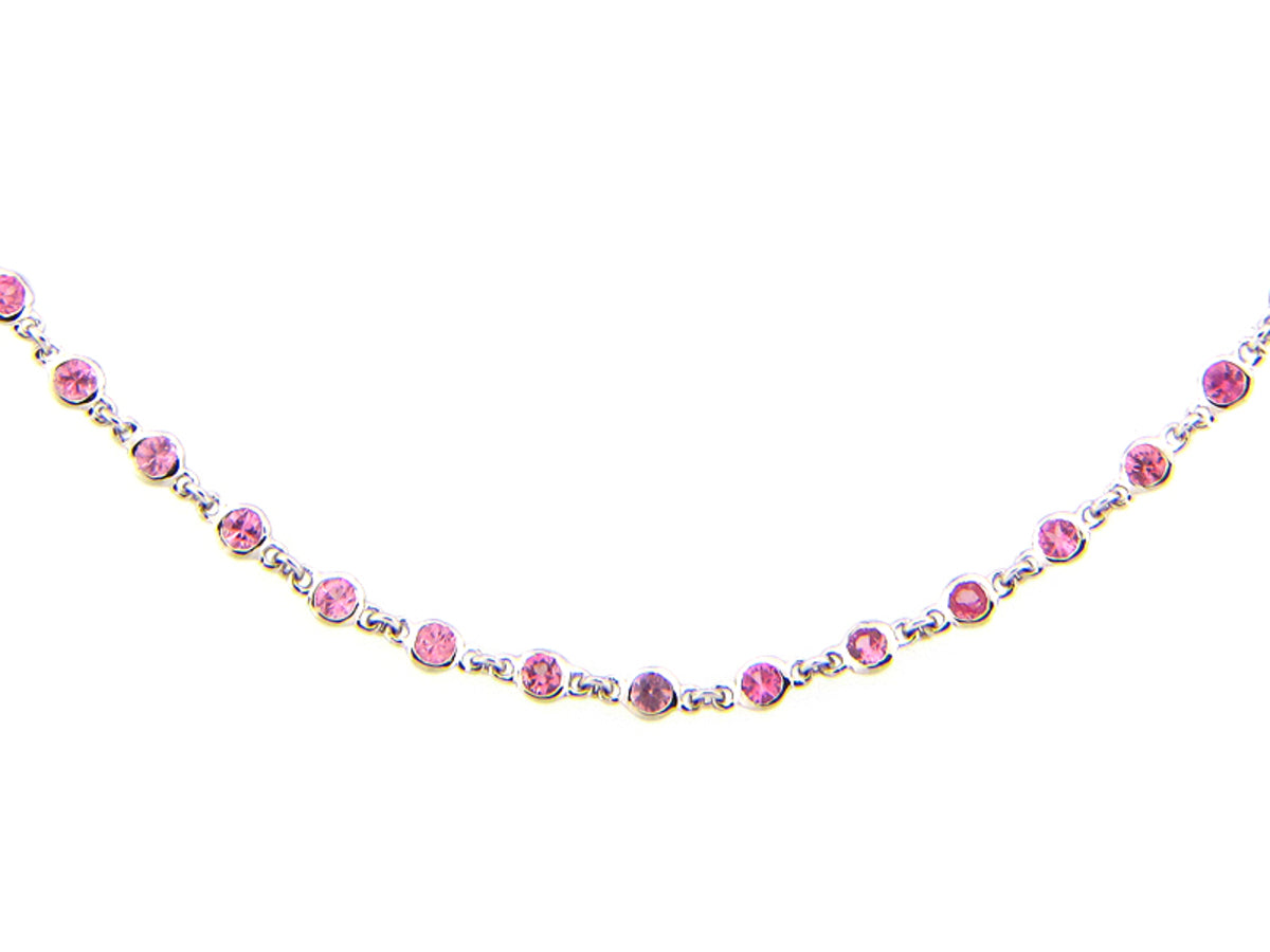 PINK SAPPHIRE CHAIN, 32", SILVER (E)