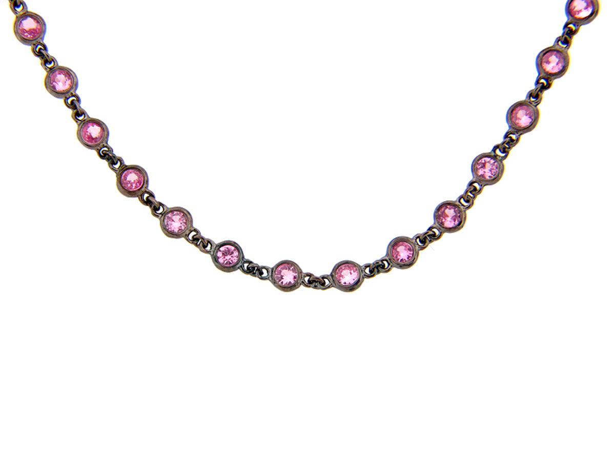 PINK SAPPHIRE CHAIN, BLACK FINISH, 32", SILVER, (E)