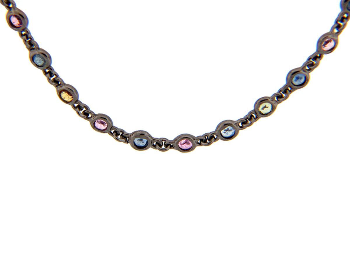 RAINBOW SAPPHIRE CHAIN, 40", BLACK FINISH, SILVER (E/U)