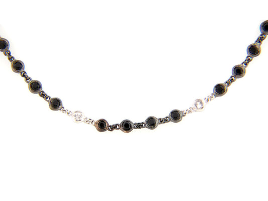 BLACK SPINEL & WHITE SAPPHIRE CHAIN, 40", BLACK FINISH, SILVER (N/H)