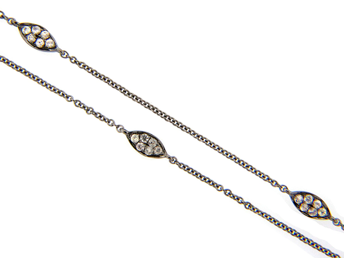 WHITE SAPPHIRE CHAIN, BLACK FINISH, 16", SILVER (E)