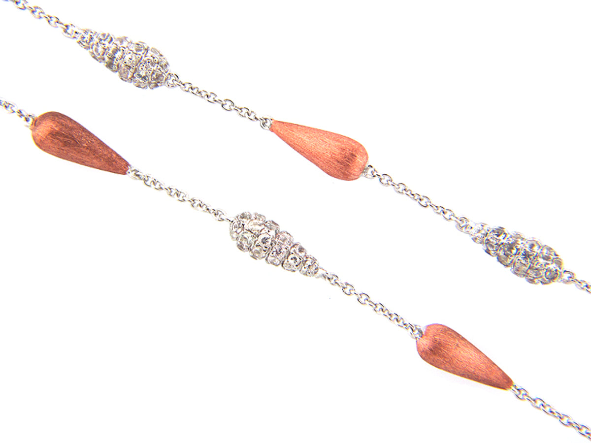 WHITE SAPPHIRE NECKLACE, 16", SILVER, WHITE/ROSE FINISH, (E)