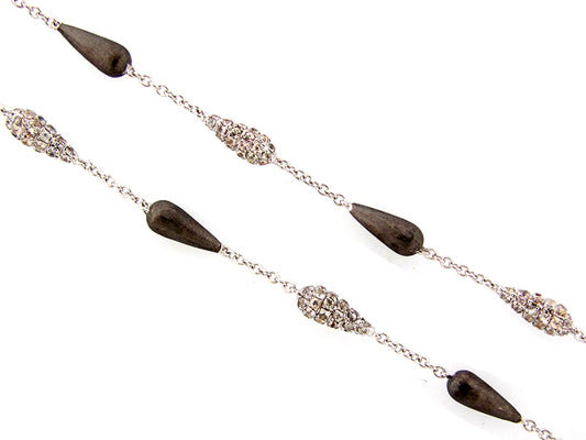 WHITE SAPPHIRE NECKLACE, SILVER, BLACK/WHITE FINISH (H)