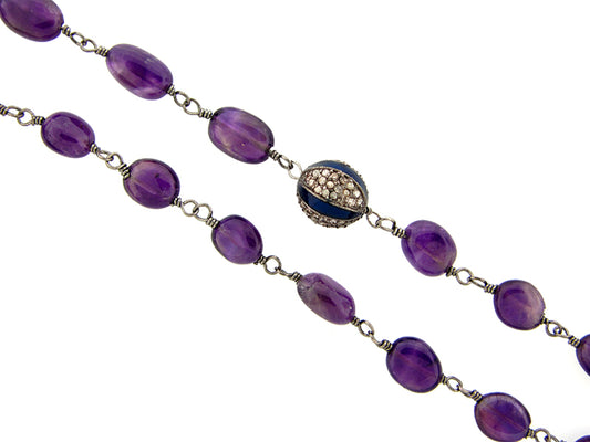 AMETHYST & BROWN DIAMOND NECKLACE, 50" LONG, SILVER (H)