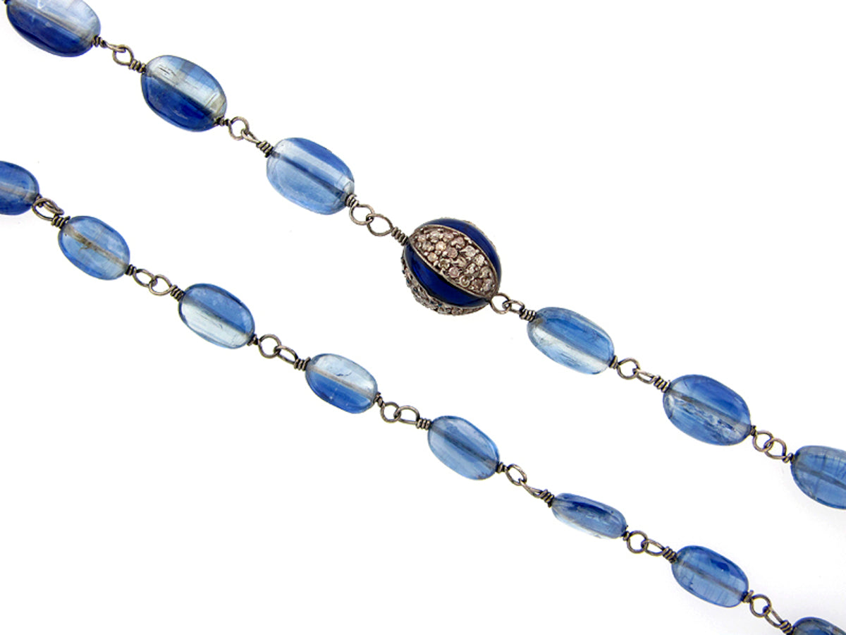 KAYANITES & BROWN DIAMOND NECKLACE, 50" LONG, SILVER (N)