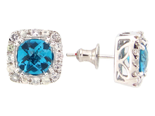 BLUE TOPAZ & WHITE SAPPHIRE EARRING, SILVER (R/H)