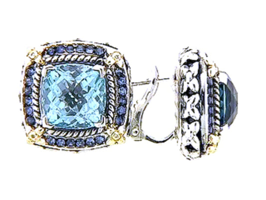 BLUE TOPAZ, BLUE SAPPHIRE & DIAMOND EARRING