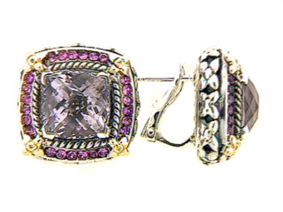 PINK AMETHYST, PINK SAPPHIRE & DIAMOND EARRING