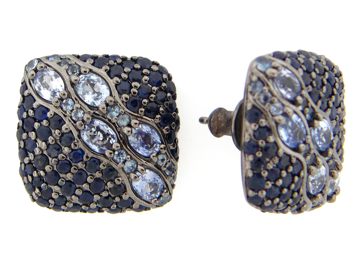 SAPPHIRE EARRING, BLACK FINISH, SILVER (H)
