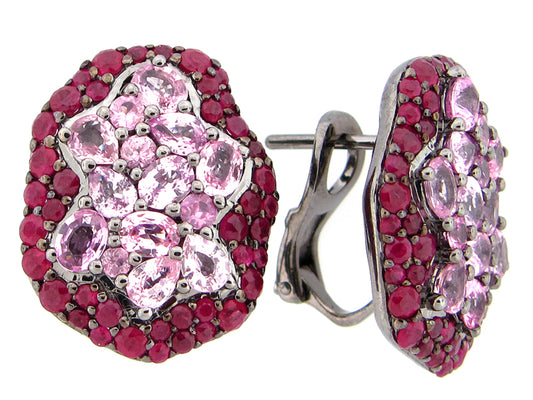 RUBY & PINK SAPPHIRE EARRING, BLACK FINISH, SILVER (H)