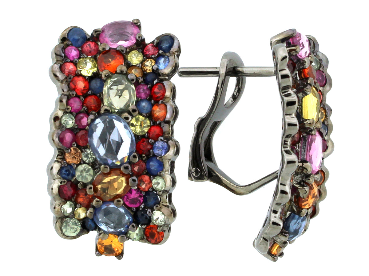 RAINBOW SAPPHIRE EARRING, BLACK FINISH, SILVER (H/U)