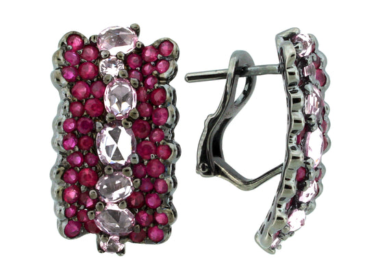 RUBY & PINK SAPPHIRE EARRING, BLACK FINISH, SILVER (H)
