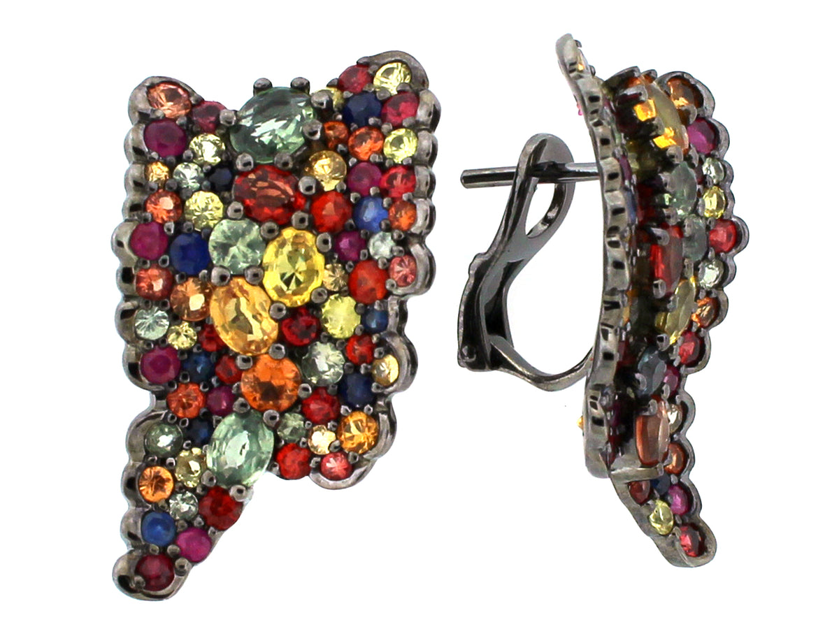 RAINBOW SAPPHIRE EARRING, BLACK FINISH, SILVER (H/U)