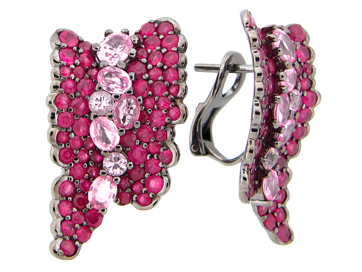 RUBY & PINK SAPPHIRE EARRING, SILVER (H)