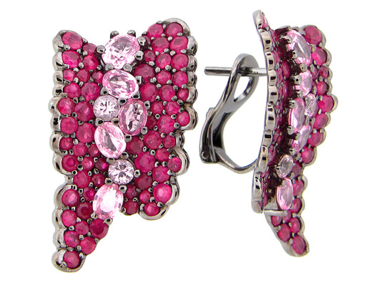 RUBY & PINK SAPPHIRE EARRING, SILVER (H)