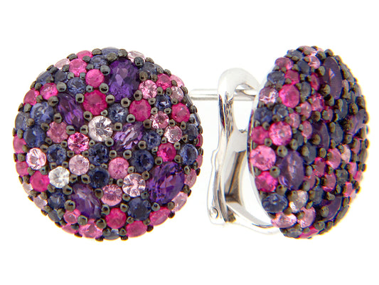 FANCY SAPPHIRE/IOLITE/AMETHYST EARRING, SILVER (E)