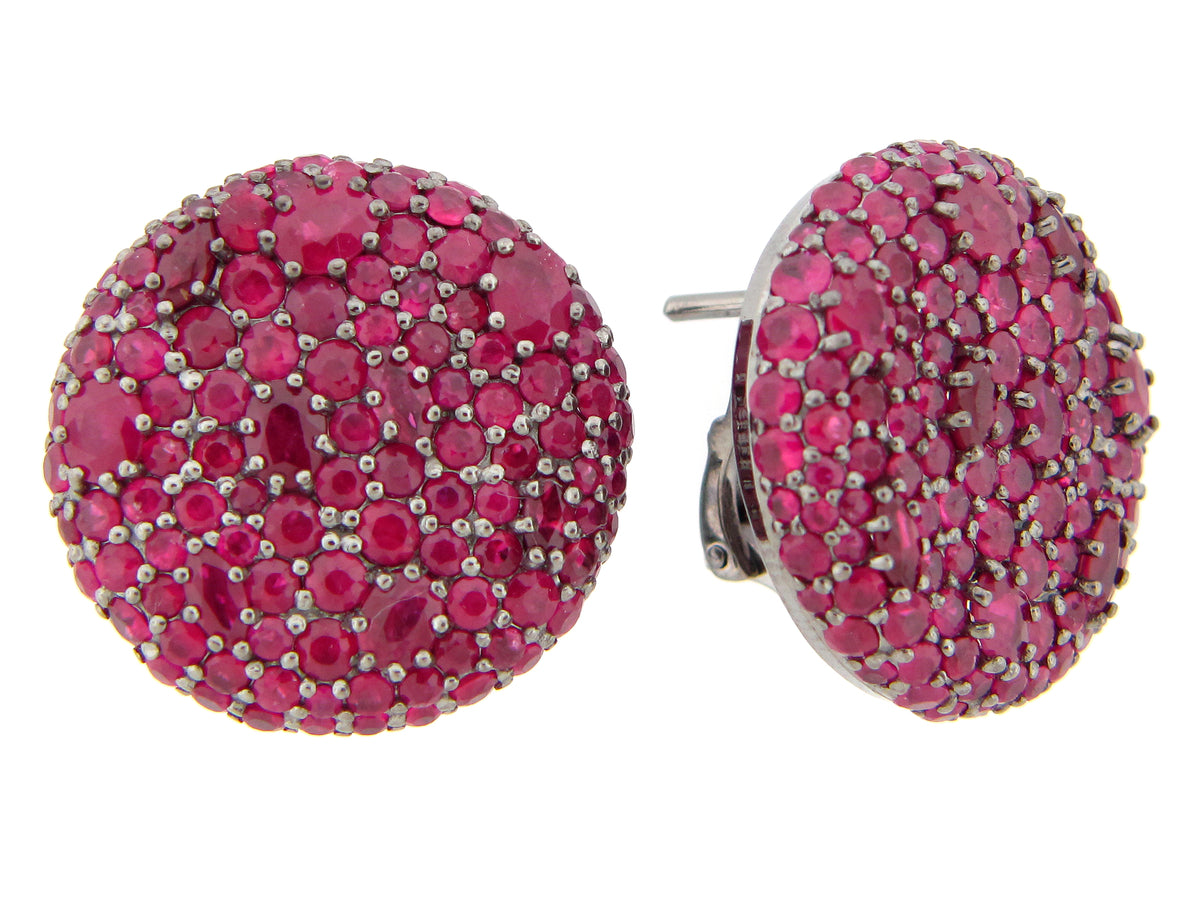 RUBY DISC EARRING, BLACK FINISH, SILVER (H)