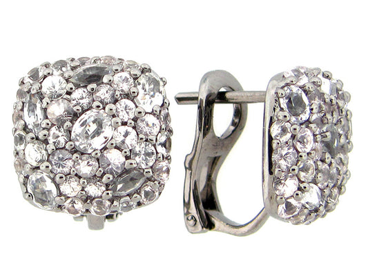 WHITE SAPPHIRE EARRING, BLACK FINISH, SILVER (H)