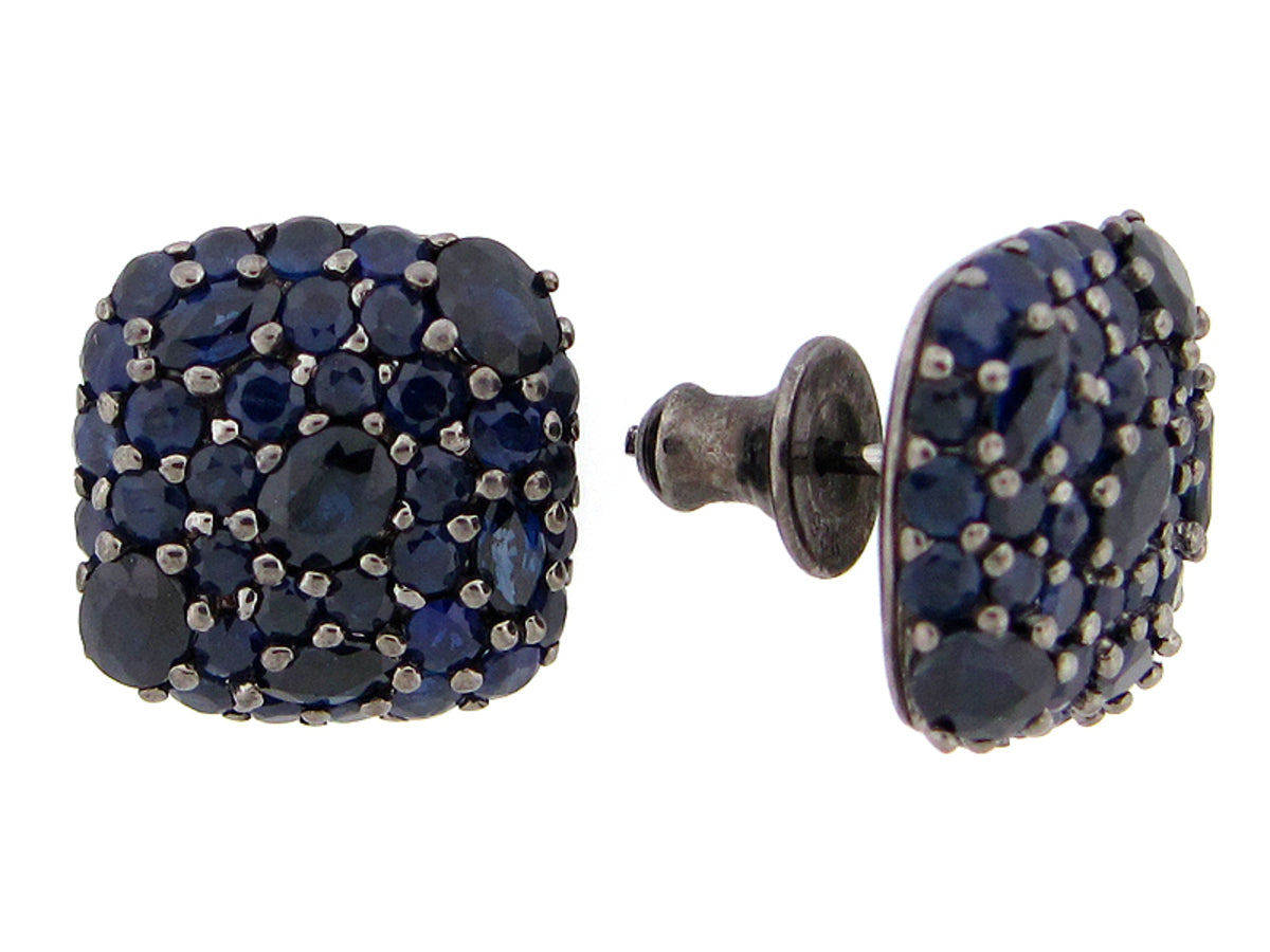 SAPPHIRE EARRING, BLACK FINISH, SILVER (H)