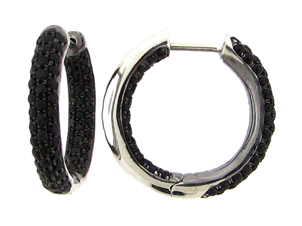 BLACK SPINEL EARRING, SILVER (N)