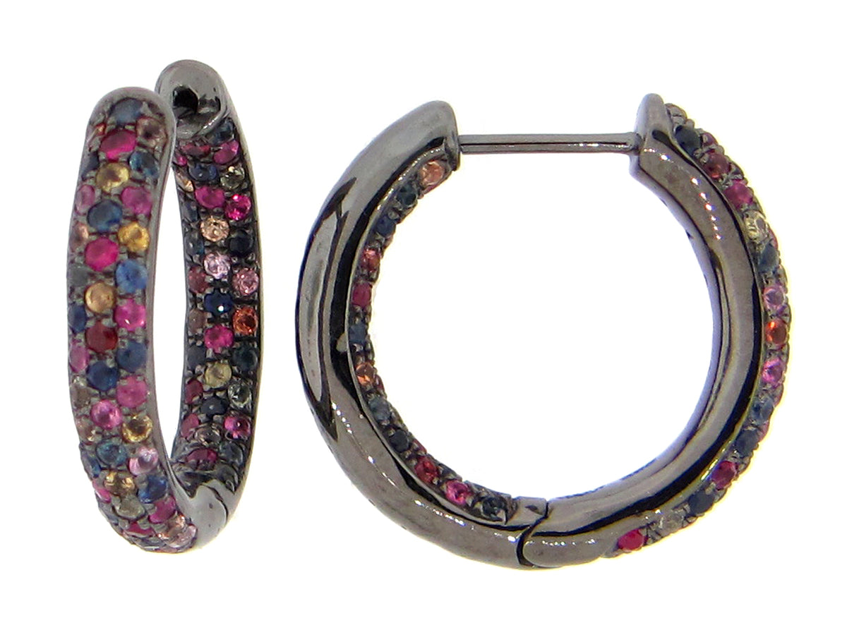 RAINBOW SAPPHIRE EARRING, BLACK FINISH, SILVER (H/U)