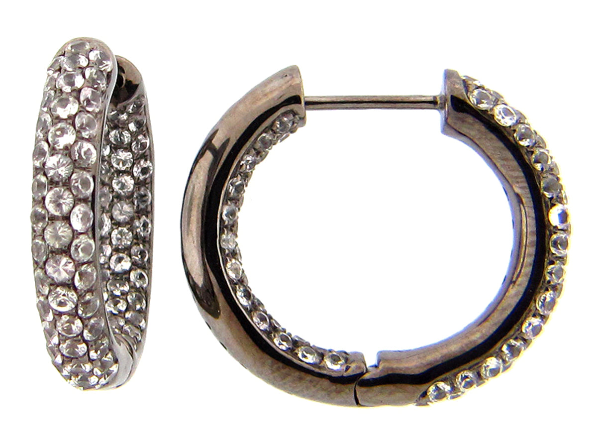 WHITE SAPPHIRE EARRING, BLACK FINISH, SILVER (E)