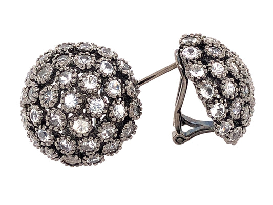 WHITE SAPPHIRE DOME EARRING, BLACK FINISH, SILVER (H)