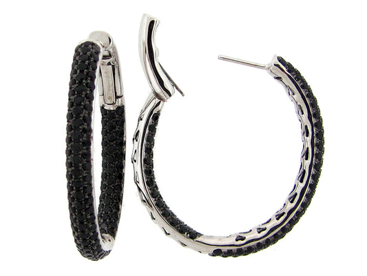 BLACK SPINEL EARRING, SILVER (N)