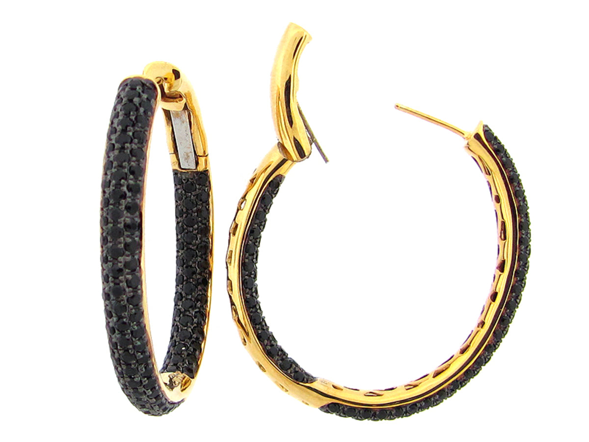 BLACK SPINEL EARRING, YELLOW FINISH, SILVER (N)