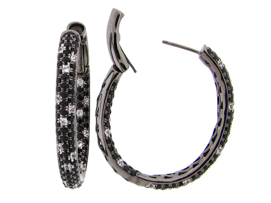 BLACK SPINEL & WHITE SAPPHIRE EARRING, BLACK FINISH, SILVER (N/H)