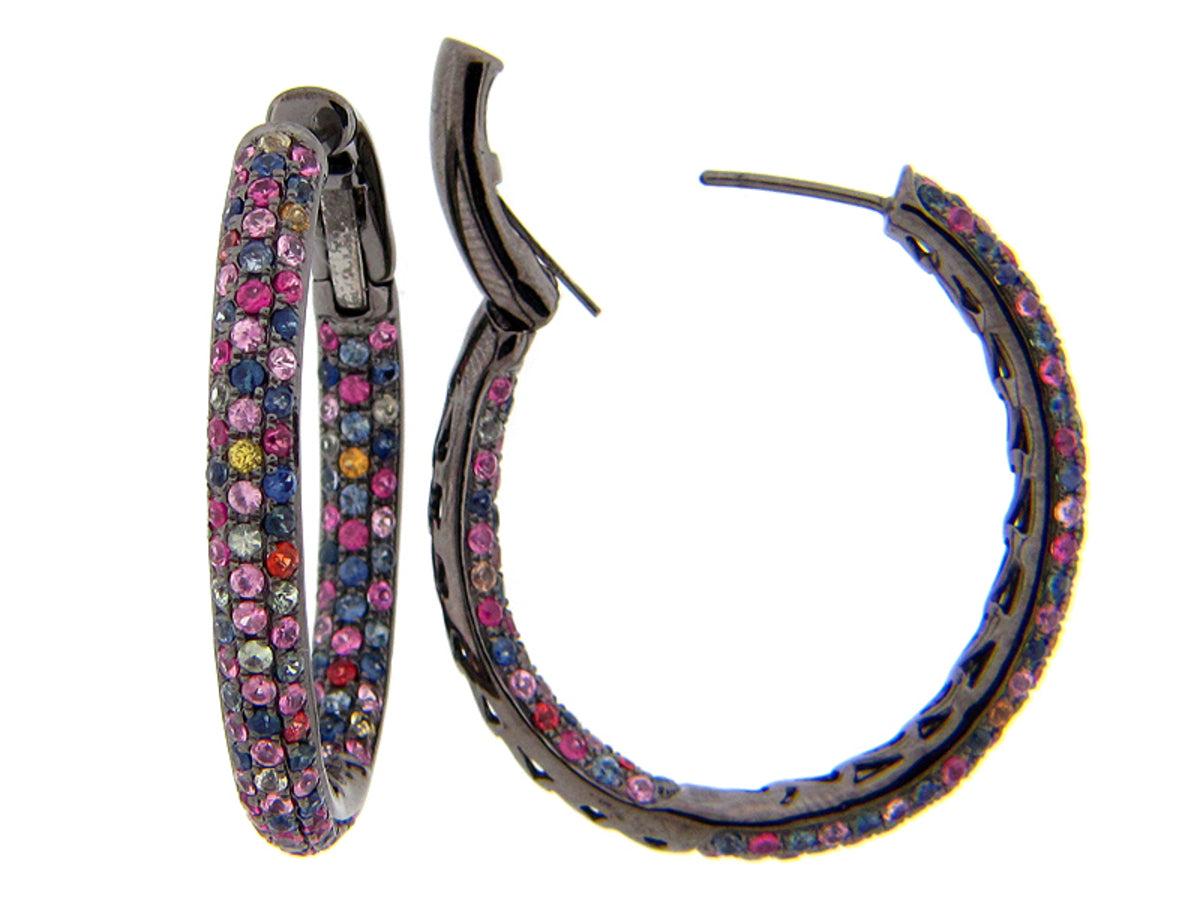 RAINBOW SAPPHIRE EARRING, BLACK FINISH,  SILVER (E/U)