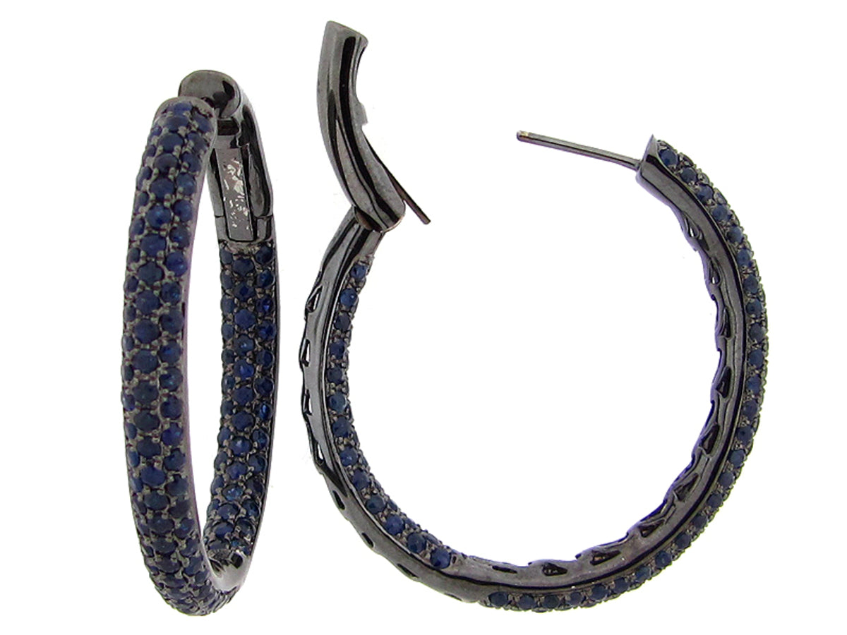 SAPPHIRE EARRING, BLACK FINISH, SILVER (H)