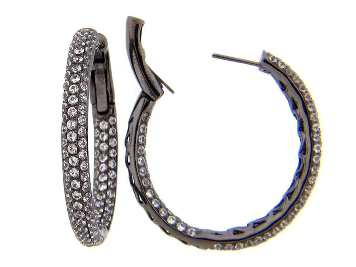 WHITE SAPPHIRE EARRING, BLACK FINISH, SILVER  (H)