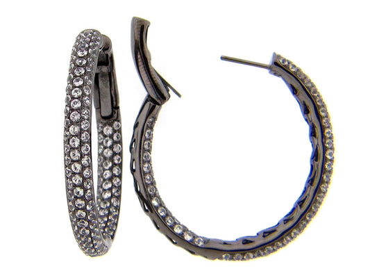 WHITE SAPPHIRE EARRING, BLACK FINISH, SILVER  (H)